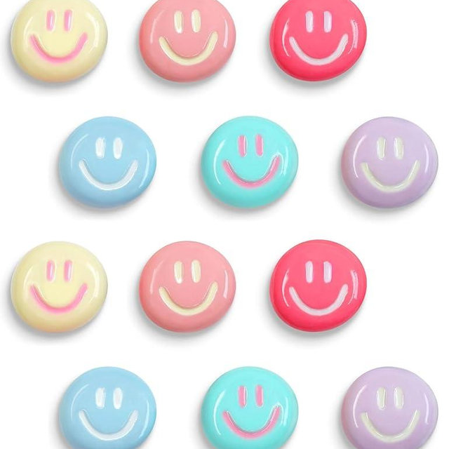 Mymazn Fridge Magnets Cute Refrigerator Magnets, 12Pcs Colorful Magnets for Whiteboard Cabinet Locker, Resin Smile Face Decorative Magnets for Classroom Kitchen Office