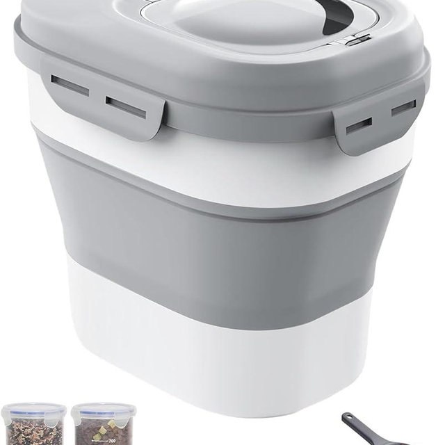 DDMOMMY 30-35 Lbs Dog Food Storage Container Collapsible Dog Food Container with Airtight Lids, Wheels, Scoop and 2pcs Food Storage Containers, Large Pet food storage for Dog, Cat