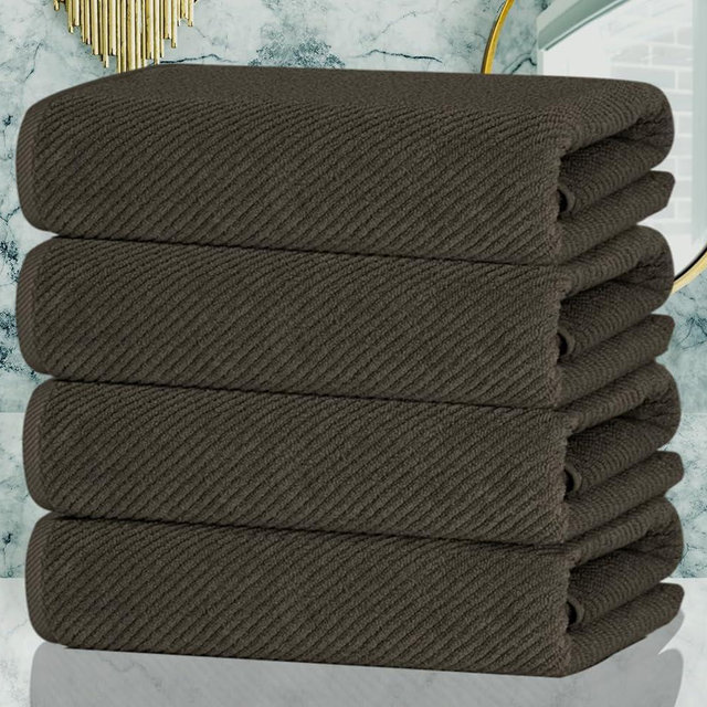 VOOVA & MOVAS Bath Towels Set of 4, Large 30" x 56", with Gift Box Packaging - 100% Cotton | Thick | Soft | Quick Dry, Luxury Towel Set for Bathroom, Pool and Spa,Brown