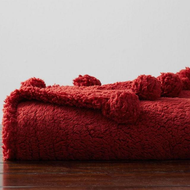 Cozy Pom Pom Sherpa Throw, 50 x 60", Cardinal
