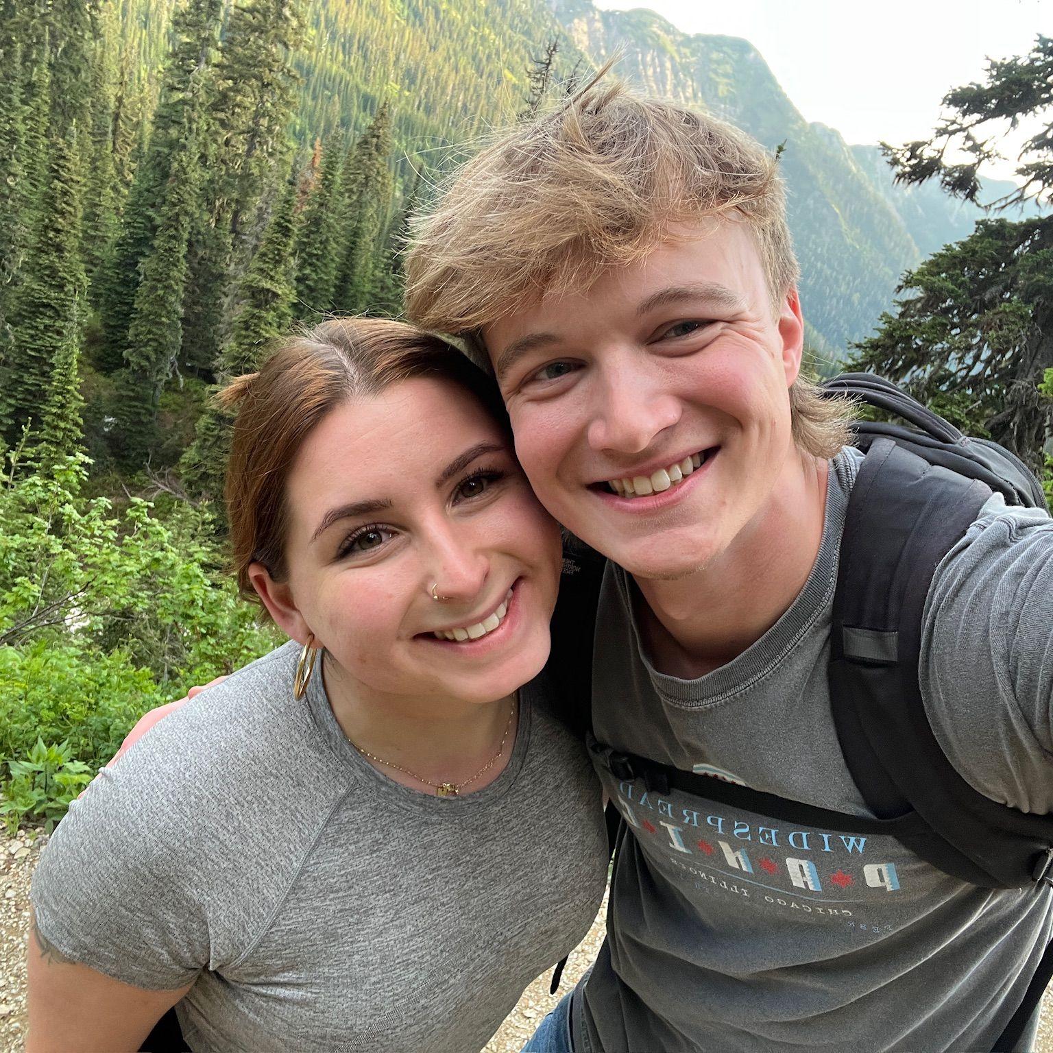 A quick selfie on the way up a mountain last summer, when Bailey visited Sam in Bigfork, MT (July 2025).