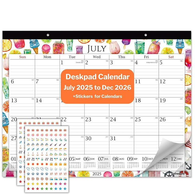 CRANBURY Large 22x17 Desk Calendar 2025-2026 (Seasons), Use Now to December 2026, Big Deskpad Calendar or Extra Large 17 x 22 Monthly Hanging Wall Planner, Colorful Monthly Designs, Includes Stickers