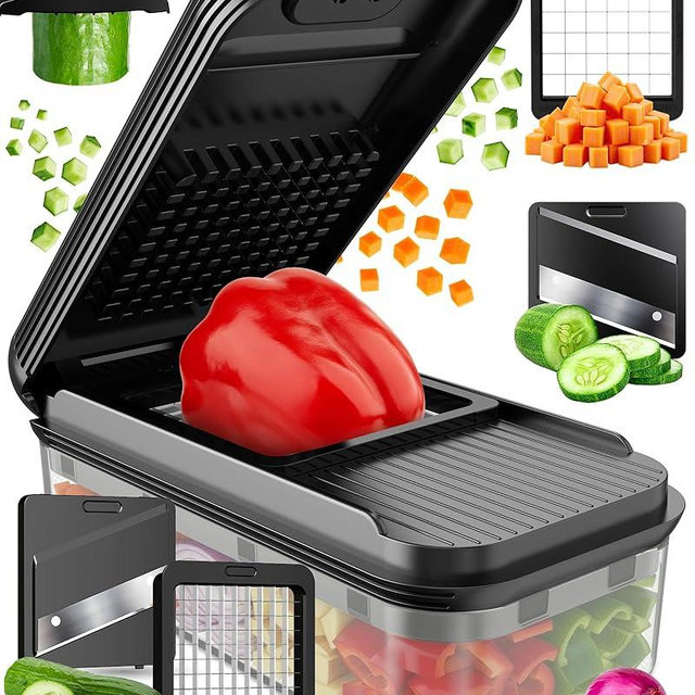 Fullstar Daily Vegetable Chopper – Veggie Chopper, Onion Potato Food Chopper & Slicer with Container, Kitchen Gadgets for Easy Prep (2-in-1, Black)