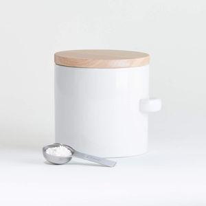 Aspen Small White Ceramic Canister with Scoop + Reviews | Crate & Barrel