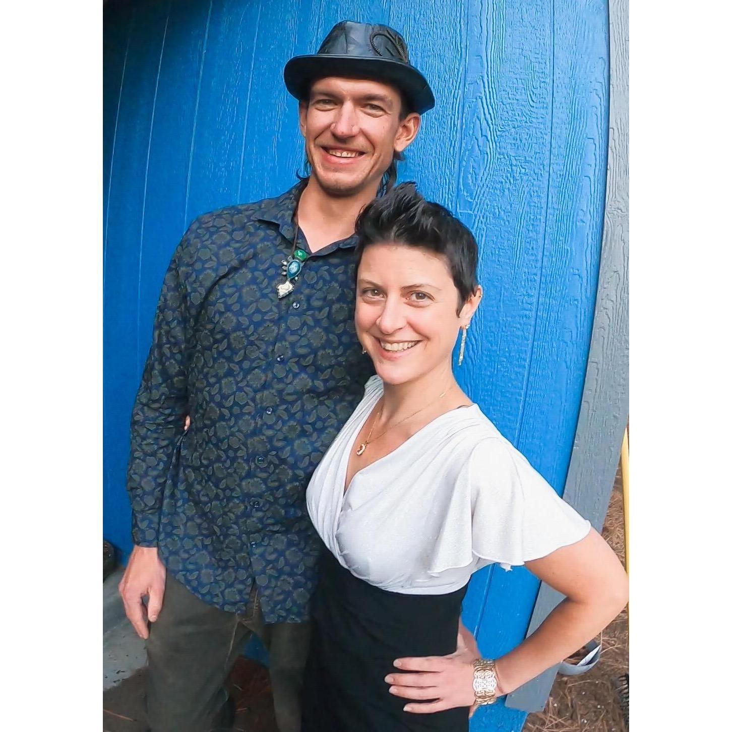 A few hours after we got engaged on my birthday, 2020; Chris proposed at our house that morning, and then we attended a birthday dinner celebration with other Scorpios at a friend's house.