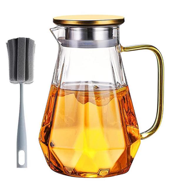 Glass Pitcher, Water Pitcher with Lid and Spout, Glass Water Pitcher And 1 Cleaning Brush，Cold and Hot Water Carafe，Ice Tea Maker for Homemade Juice&Iced Tea (A-2000ML)