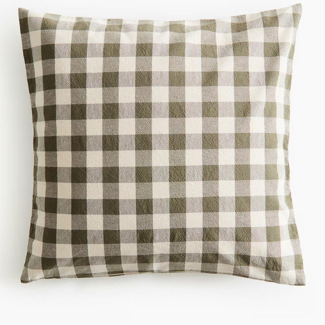 Gingham-Checked Cotton Cushion Cover