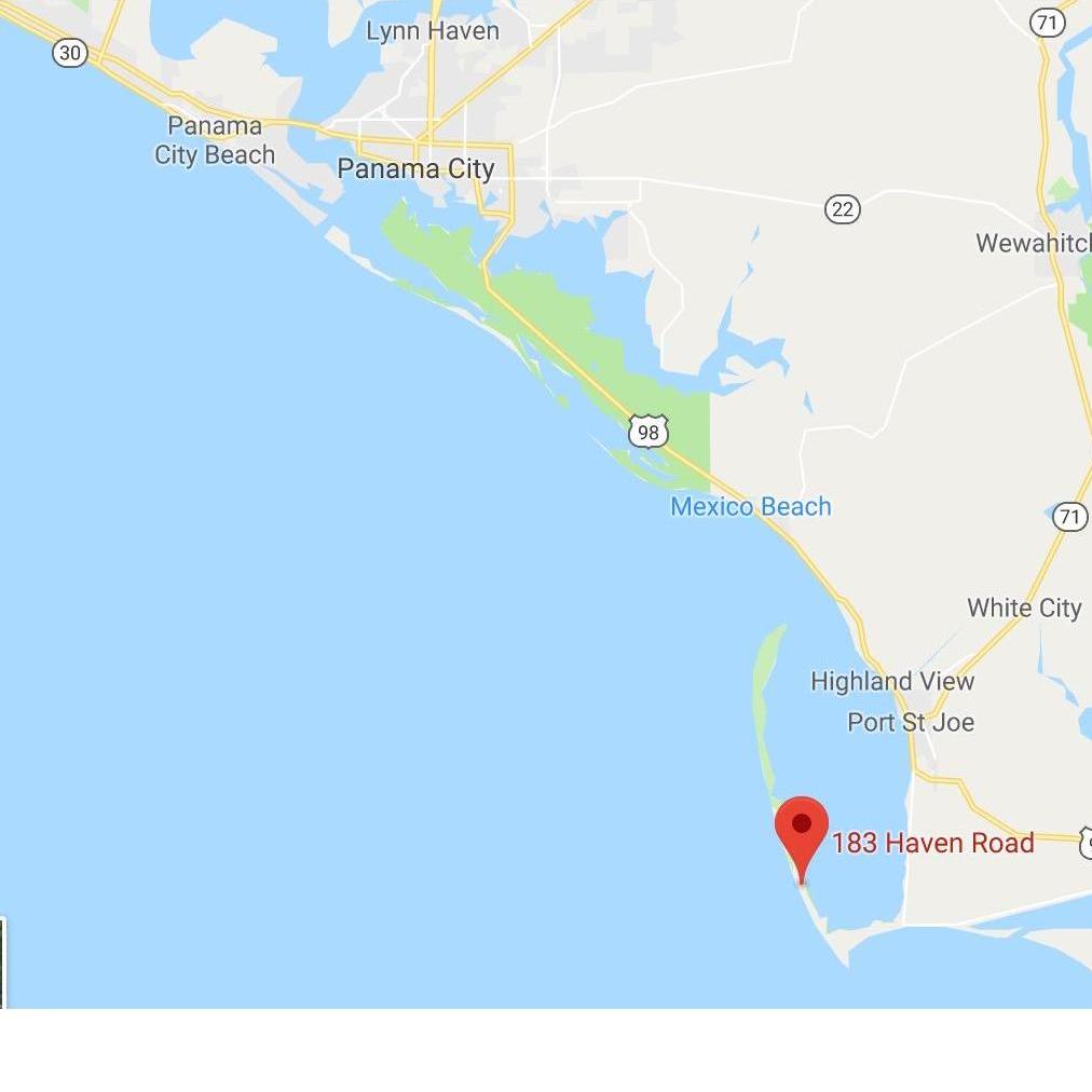 An Overview of the roads from Panama City to Cape San Blas, with the wedding house marked