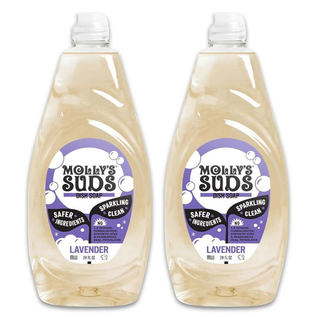 Molly's Suds Liquid Dish Soap | Clean, Simple Ingredients | Extra Scrubbing Power | Lavender Scent, 24 oz - 2 Pack