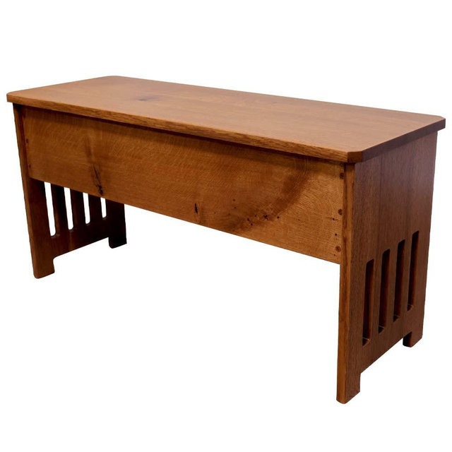 Rustic Red Door Co. Wooden Storage Bench - Mission Style Entryway Bench with Flip Top Lid - Solid Quartersawn Oak Bench with Slats - Anti-Slam Hinges (36'', Rustic Quartersawn Oak, Asbury Stain)