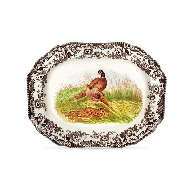 Spode Woodland Pheasant Octagon Serving Platter - 19” Plate for Thanksgiving & Special Occasions, Fine Porcelain, Dishwasher & Microwave Safe, Excellent for Fall Entertaining - Holiday Dinnerware Set