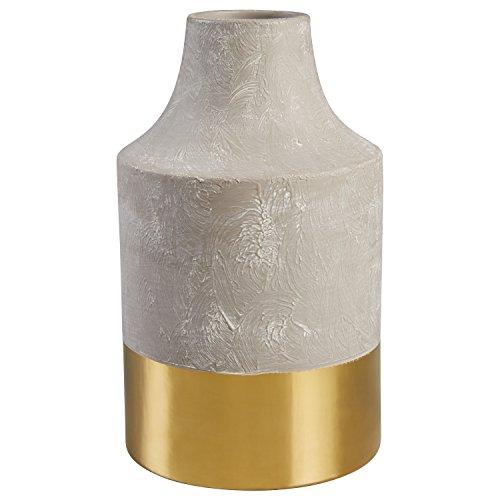 Rivet Modern Stoneware Home Decor Flower Vase - 12 x 7.25 Inch, Cement and Gold
