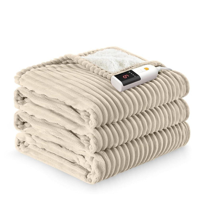 Reaks Electric Heated Blanket Full Size, Silky Soft Flannel & Sherpa Heating Blanket with 9 Heat Levels & 2-10 Hours Auto Off, Warm Gifts for Women Mom Grandma, ETL Certified (72x84 inches, Beige)