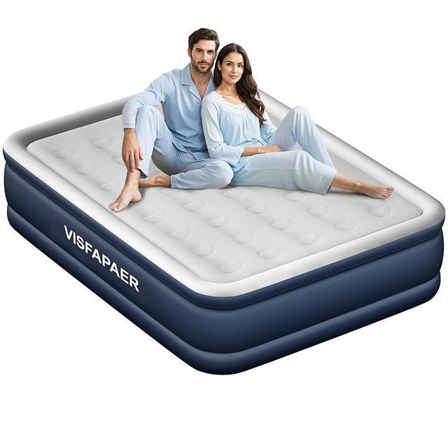 Air Mattress Queen with Built in Pump Raised, 18'' High Inflatable Mattress Electric Blow Up Mattress Fast Blow Up Bed Tall Comfortable Airbed for Camping, Home Guests, Travel w/ Carry Bag 650Lbs Max