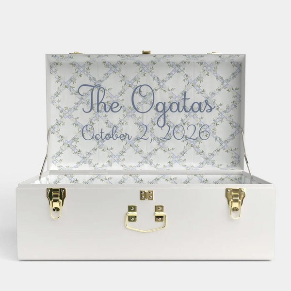 Petite Keep Grand Trunk in White | Timeless Trellis | Blue Monogram