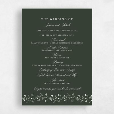 Deep Forest, Green Wedding Program - Ginevra