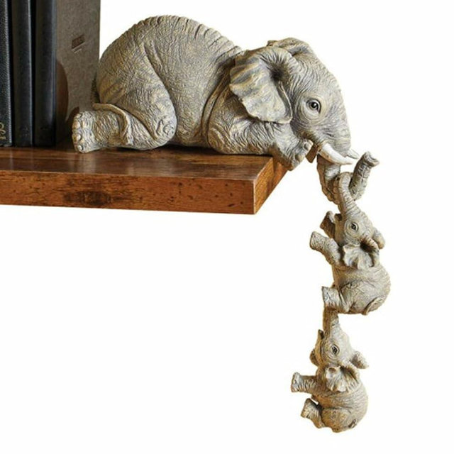 3 Set Elephant Shelf Sitter Figurines, Mother Elephant Hanging Baby Elephants, Mantelpiece Decoration, Elefante Statue Sculpture Resin Figurines for Home Decor