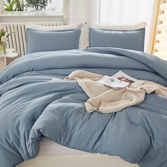 Litanika Grayish Blue Comforter Set King Size, 3 Pieces Lightweight Solid Bedding Set & Collections, All Season Fluffy Bed Set (104x90In Comforter & 2 Pillowcases)