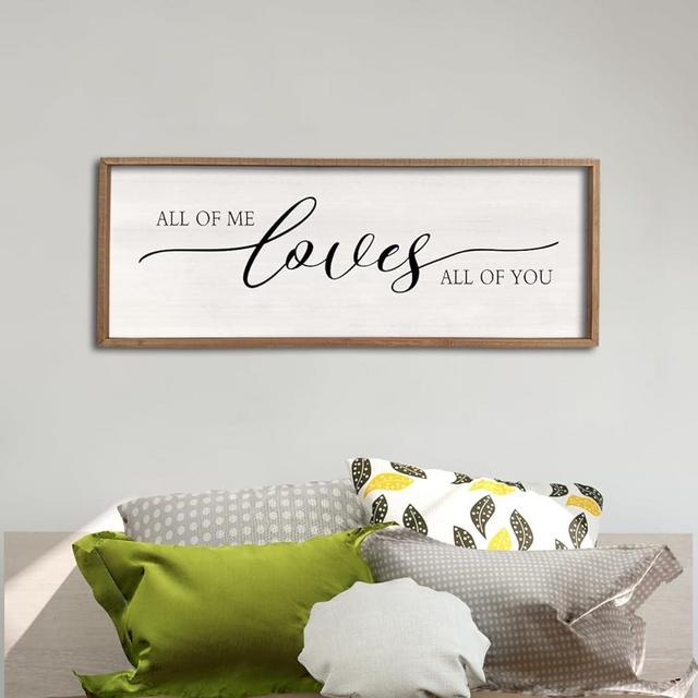 All Of Me Loves All Of You Wall Decor 40''×15'' Modern Master Bedroom Above Bed Sign Large Vintage Wood Framed Farmhouse Over Bed Bedside Wall Home Love Quote Wall Art Hanging (Wood)