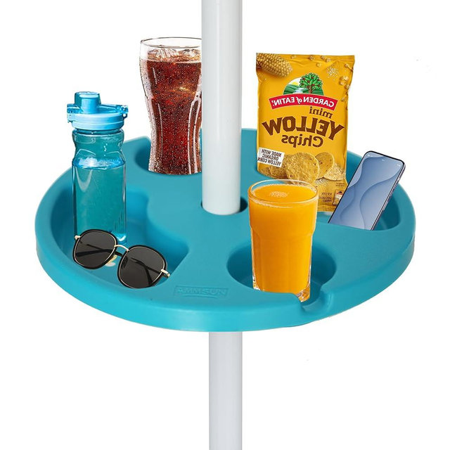 AMMSUN 13" Beach Umbrella Table Tray for Beach, Patio, Garden, Swimming Pool with Cup Holders, Snack Compartments Teal