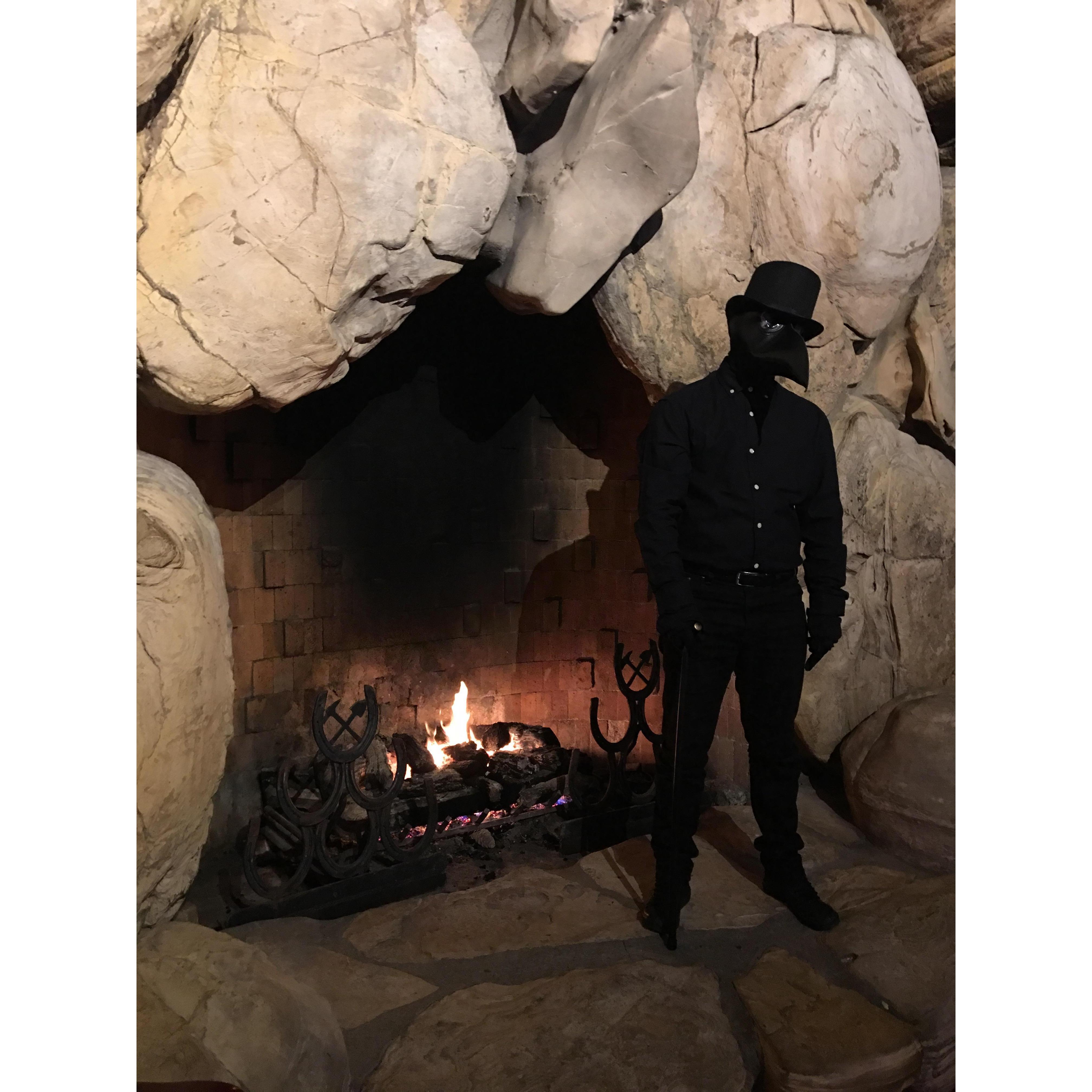 Fireplace inside of The Madonna Inn, Halloween 2020