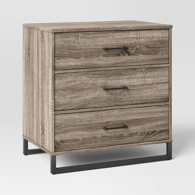 Mixed Material 3 Drawer Dresser Light Gray Wash - Room Essentials™: Modern Storage for Small Spaces