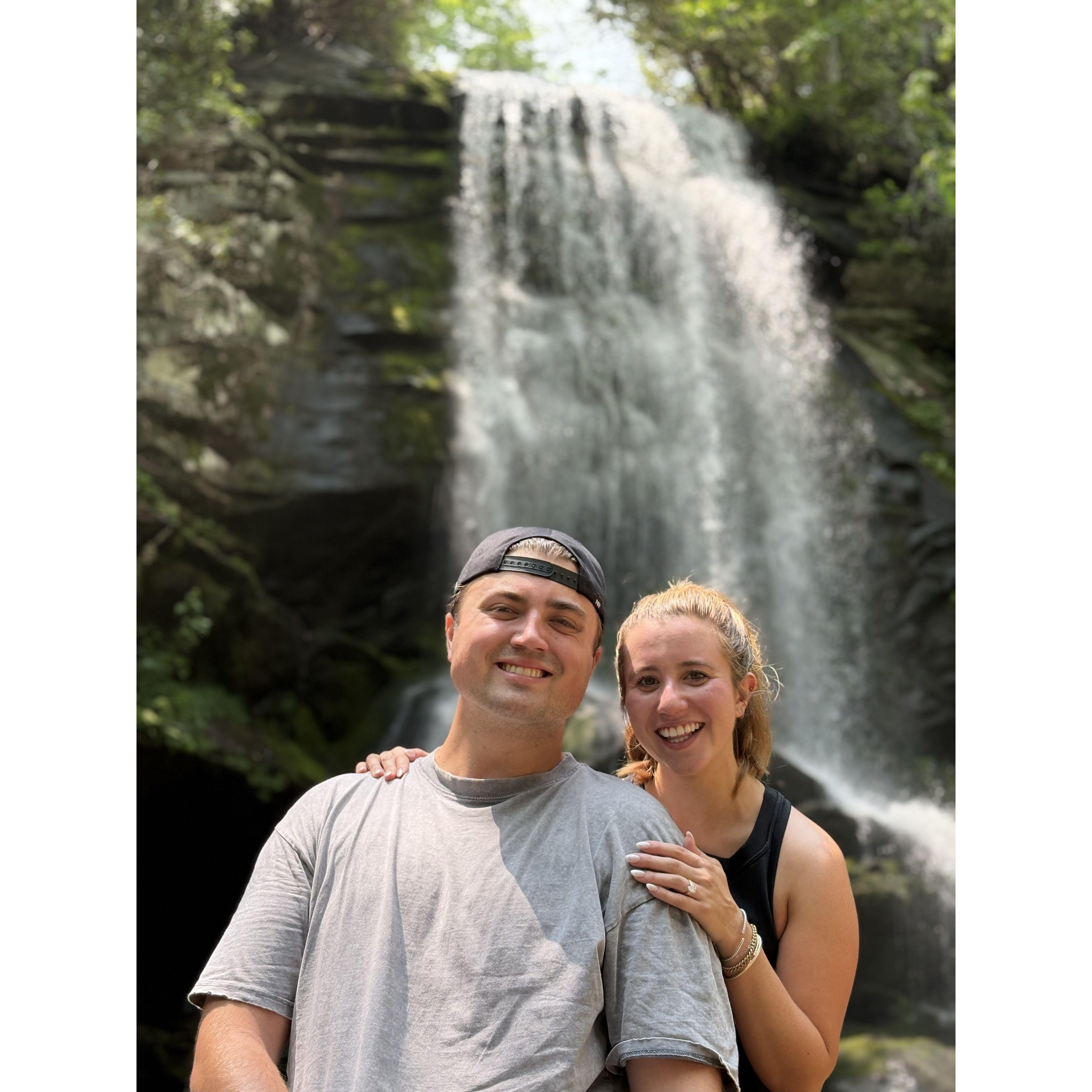 Returning to one of their favorite hikes in Asheville, Catawba Falls, the day after they got engaged