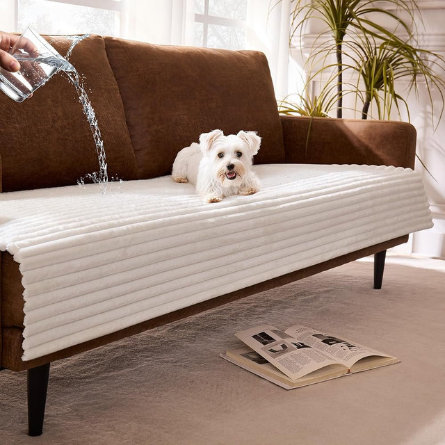 Meider Dual Non-Slip Couch Cover for Dogs Waterproof, Fuzzy Soft Pet Couch Covers for Sofa 3 Cushion, Pet Friendly Soft Dog Bed Covers Sofa Cover Washable (White, 33" x 85" 1 Pack)