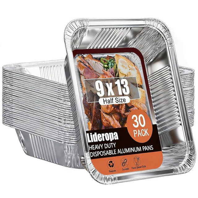 Lideropa 9x13 Aluminum Pans (30 Pack) – Disposable Half Size Aluminum Foil Pans for Cooking, Baking, Meal Prep, Parties & Food Storage