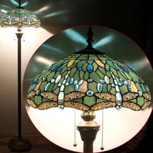 WERFACTORY Tiffany Floor Lamp Sea Blue Stained Glass Dragonfly Standing Reading Light 16X16X64 Inches Antique Pole Corner Lamp