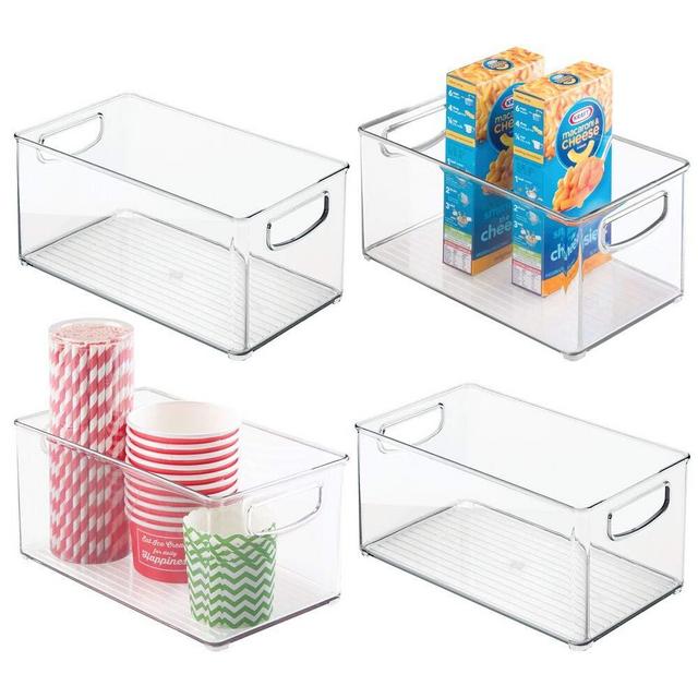 mDesign Plastic Kitchen Pantry Cabinet, Refrigerator or Freezer Food Storage Bins with Handles - Organizer for Fruit, Yogurt, Snacks, Pasta - Food Safe, BPA Free - 4 Pack - Clear