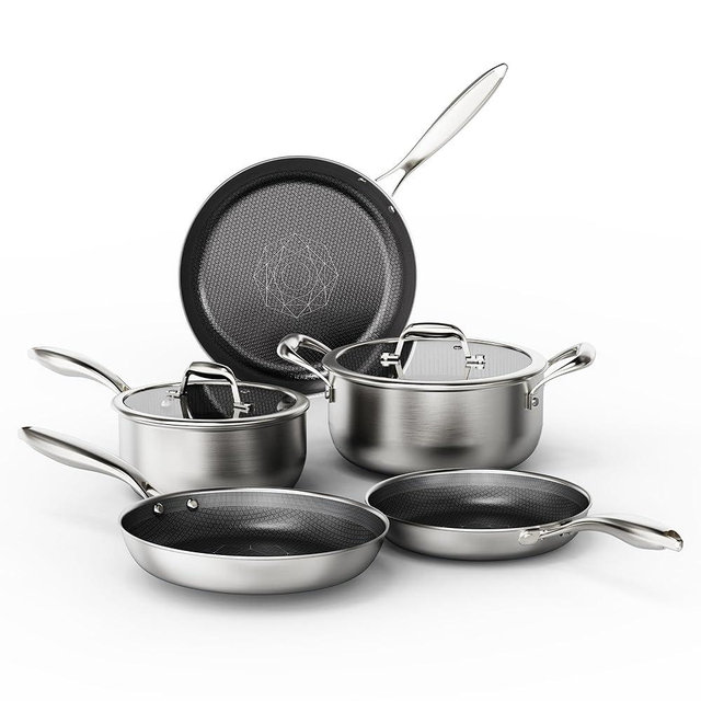 COOKER KING Stainless Steel Cookware Set, Pots and Pans Set Non Stick, Hybrid Ceramic Cookware, Frying Pans, Saucepans & Stock Pot with Glass Lid, Non-Toxic, Oven Safe, Induction Compatible