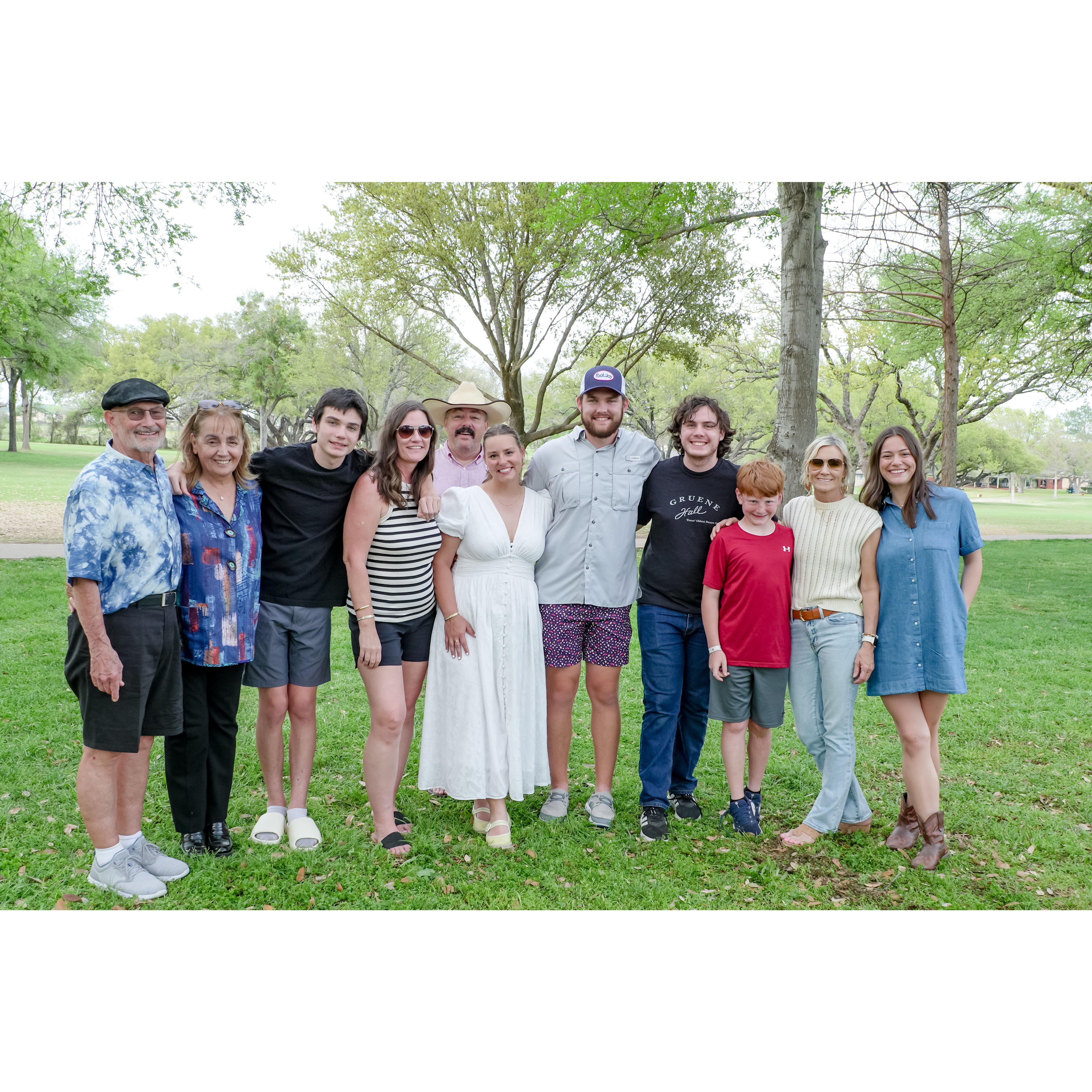 The Engagement Party- The Groom's Side (from Left to Right) Grandpa Rich, Grandma Emel, Cade (14), Brittny, Adam, Skyler, Blake, Cole (21), AJ (10), Aunt Kendra, Emma (21)