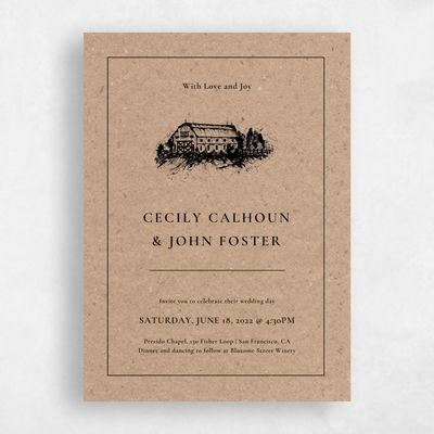 Brown Bordered Wedding Invitation - Griffith Classic