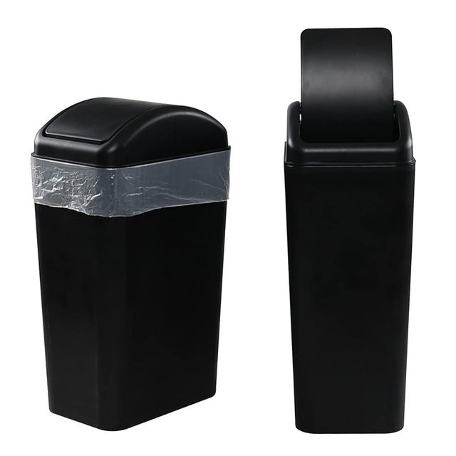 Saedy 12 Liter Plastic Trash Can with Swing Lid, 2 Pack, Black Small Garbage Can, F