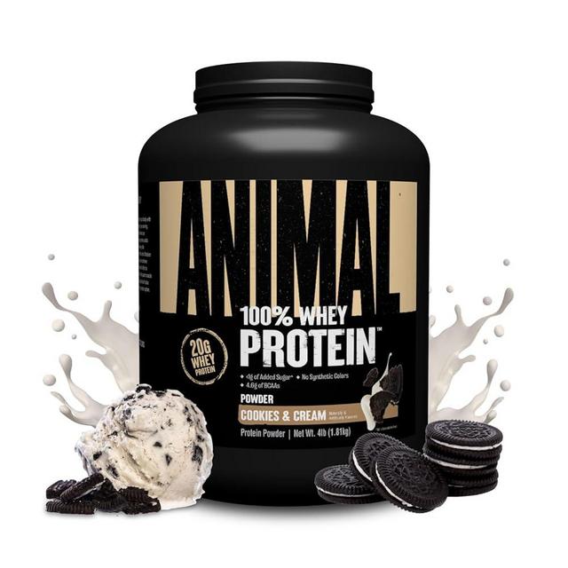 Animal 100% Whey Protein Powder – Whey Blend for Pre Workout or Post Workout, Recovery, or Anytime Low Sugar Protein Boost Meal Replacement with BCAA Branched Chain Amino Acids – Cookies & Cream, 4 lb