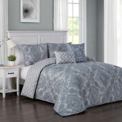 Modena Reversible Queen Duvet Cover Set in Blue