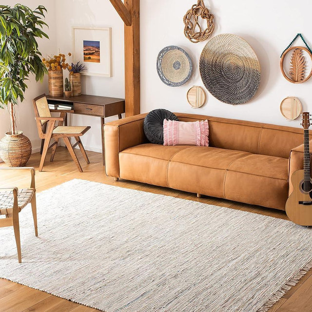 SAFAVIEH Rag Rug Collection Area Rug - 9' x 12', Ivory & Multi, Handmade Boho Stripe Cotton, Ideal for High Traffic Areas in Living Room, Bedroom (RAR121G)