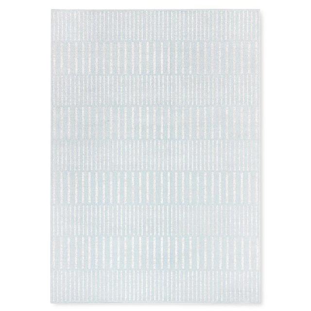 Tommy Bahama Poolside Offset Stripe Indoor Outdoor Area Rug, Stripe Modern Design, UV Fade Resistant, Blue/Ivory,7'10"x10'2"