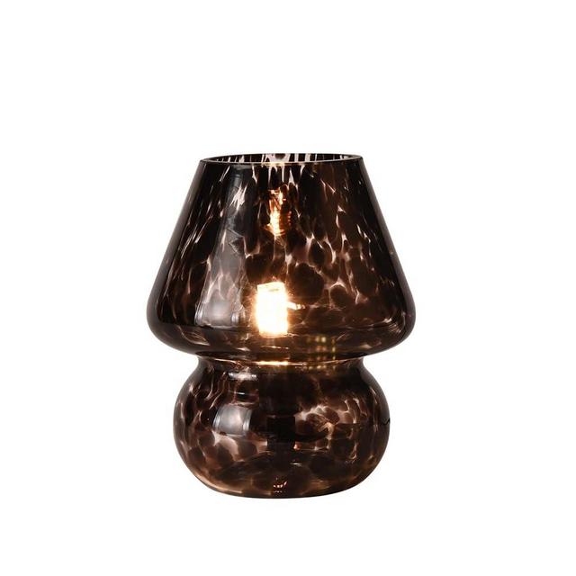 KUNJOULAM Modern Mushroom Table Lamp, Mini Glass LED Bedside Decor Light, Nightstand Night Light with E12 Bulb for Ambient, Bedroom, Girl Gift,Kids Black