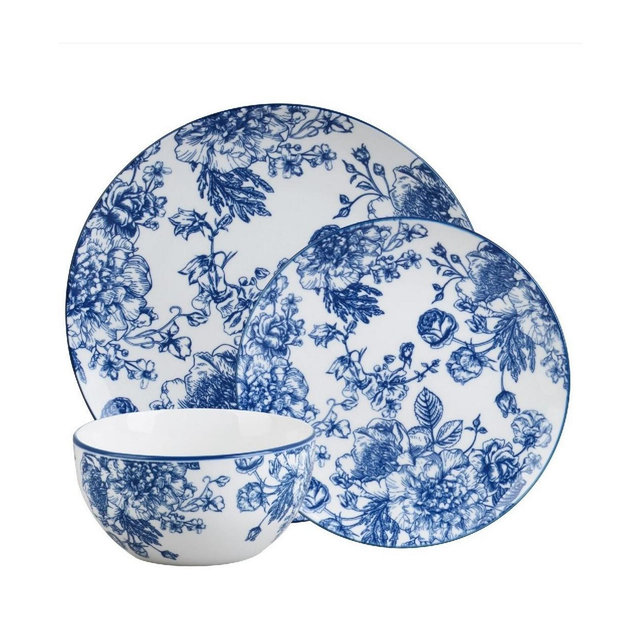 Godinger Blue Floral 12 Piece Dinnerware set, Service for 4