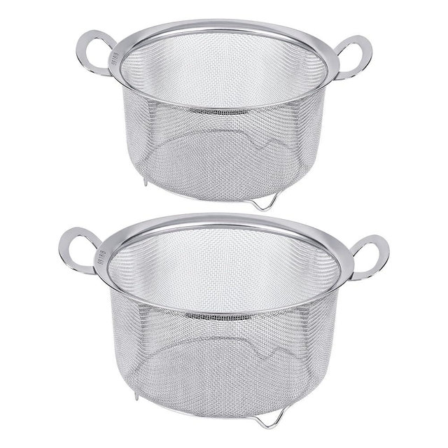 Tiawudi 2 Pack Strainers for Kitchen, 18/8 Stainless Steel Colander with Handles, Fine Mesh Strainer for Pasta, Rice and Fruit, Sieve with Resting Feet to Strain, Rinse, Steam or Cook Vegetables