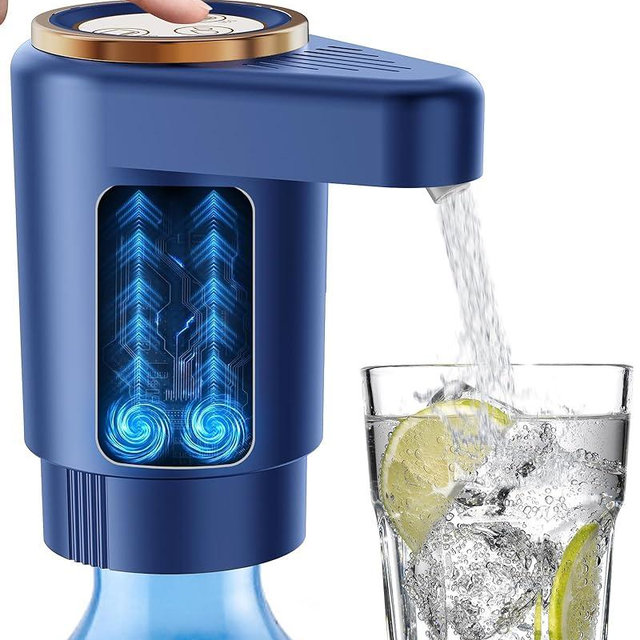 Water Jug Pump for 5 Gallon Bottle – Portable Electric USB-C Charging Dispenser, Dual Powerful Motors, Fast Flow, Fits 2-5 Gallon Jugs – Ideal for Home, Office, Camping, RV, Dark Blue