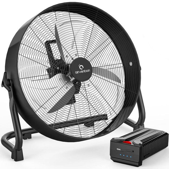 Airvention 15600mAh Rechargeable Battery Operated Drum Fan,16 inch Black Industrial High Velocity Floor Fan, Camping Fan for Gym Garage Outdoor Indoor, AI-F601