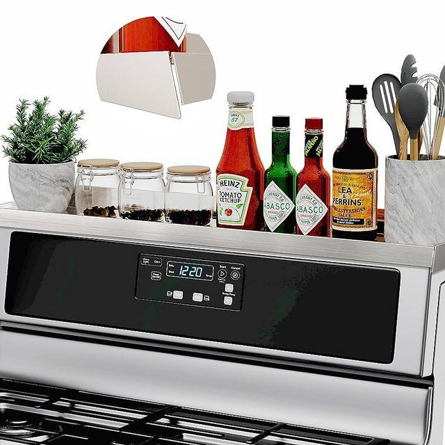 30" Upgrade Stainless Steel Stove Top Shelf, Magnetic Shelf for Kitchen Stove/Oven, Over The Stove Spice Rack Organizer, Back of Oven Shelf for Top Of Stove with Border All Around, Silver