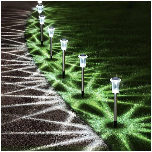 Solar Pathway Lights Outdoor 10 Pack LED Waterproof Stainless Steel Garden Stake Lights for Pathway, Walkway, Driveway, Yard, Garden Decorative Lighting