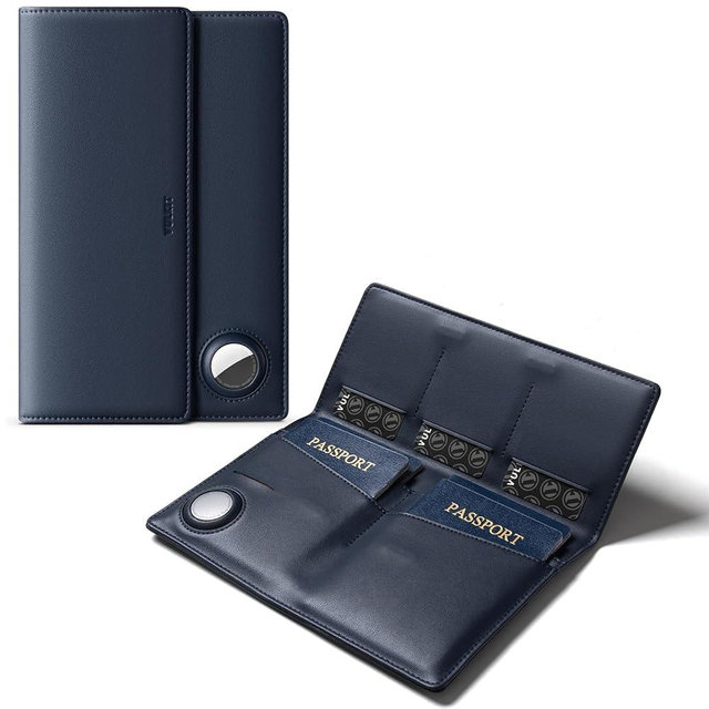 VULKIT Family Passport Holder for 4 Leather Passport Wallet with Airtag Slot Multiple Passport Holder RFID Blocking Bifold Travel Documents Organizer