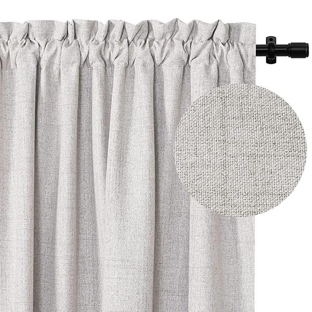 100% Blackout Shield Blackout Curtains for Bedroom, Rod Pocket Blackout Curtains Linen Textured Blackout Curtains 84 Inches Long for Living Room(50 inches Wide Each Panel, 2 Panels, Beige)