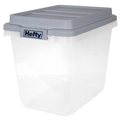 Hefty 32 Quart Storage Container - Slim Clear Plastic Storage Bin with Gray HI-RISE Stackable Lid