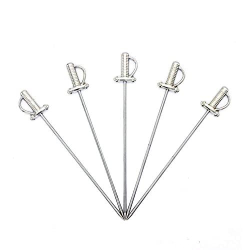 5 Pcs Stainless Steel Cocktail Picks Reusable Toothpicks Fruit Sticks（Sword）